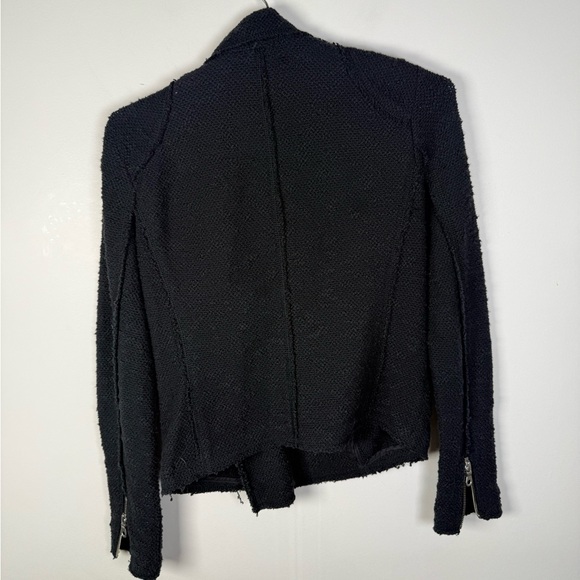 Rebecca Taylor Black Boucle Moto Jacket Cropped Asymmetric Zip - Picture 4 of 7